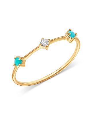 14K Yellow Gold Turquoise Gemstones Turquoise & Diamond Dash Ring by ZOE CHICCO