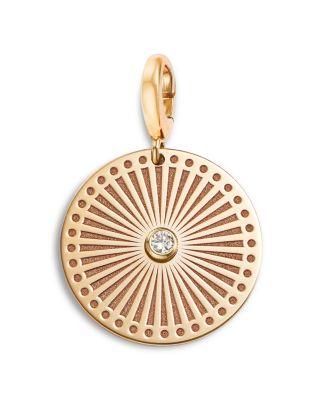 14K Yellow Gold White Diamond Engraved Sunbeam Medallion Disc Clip On Charm by ZOE CHICCO