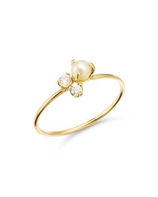 14K Yellow Gold White Pearls Prong Diamond & Cultured Pearl Ring by ZOE CHICCO