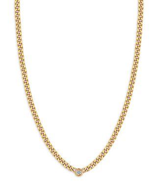 14k Yellow Gold Floating Diamond Small Curb Chain Necklace by ZOE CHICCO 14k Yellow Gold Floating Diamond Small Curb Chain Necklace by ZOE CHICCO
