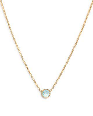 14K Yellow Gold Aquamarine Birthstone Solitaire Pendant Necklace by ZOE LEV