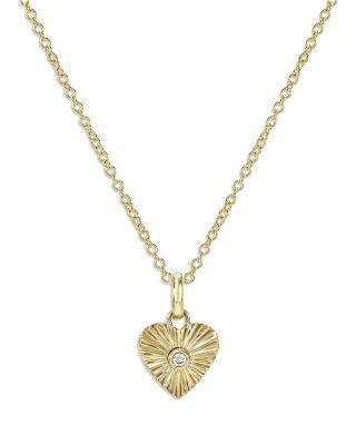 14K Yellow Gold Diamond Bezel One Love Heart Pendant Necklace by ZOE LEV