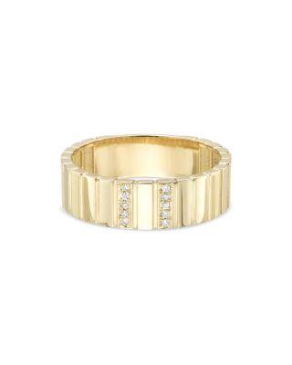 14K Yellow Gold Diamond Cigar Bar Ring by ZOE LEV