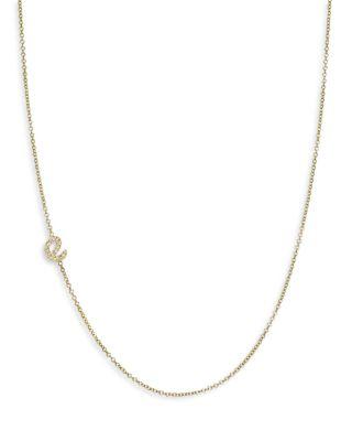 14K Yellow Gold Diamond Script Initial Asymmetrical Necklace by ZOE LEV