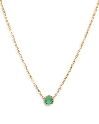 14K Yellow Gold Emerald Birthstone Solitaire Pendant Necklace by ZOE LEV