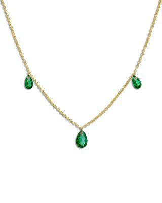14K Yellow Gold Lab Grown Emerald Pear Floating Necklace by ZOE LEV