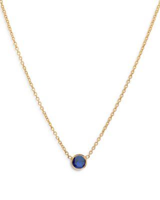 4K Yellow Gold Blue Sapphire Birthstone Solitaire Pendant Necklace by ZOE LEV
