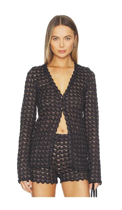 Zuleyha Kuru Eliza Top in Black, Metallic Silver by ZULEYHA KURU