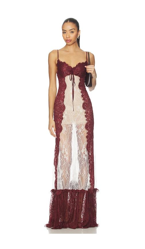 Zuleyha Kuru Uma Dress in Cream,Burgundy by ZULEYHA KURU