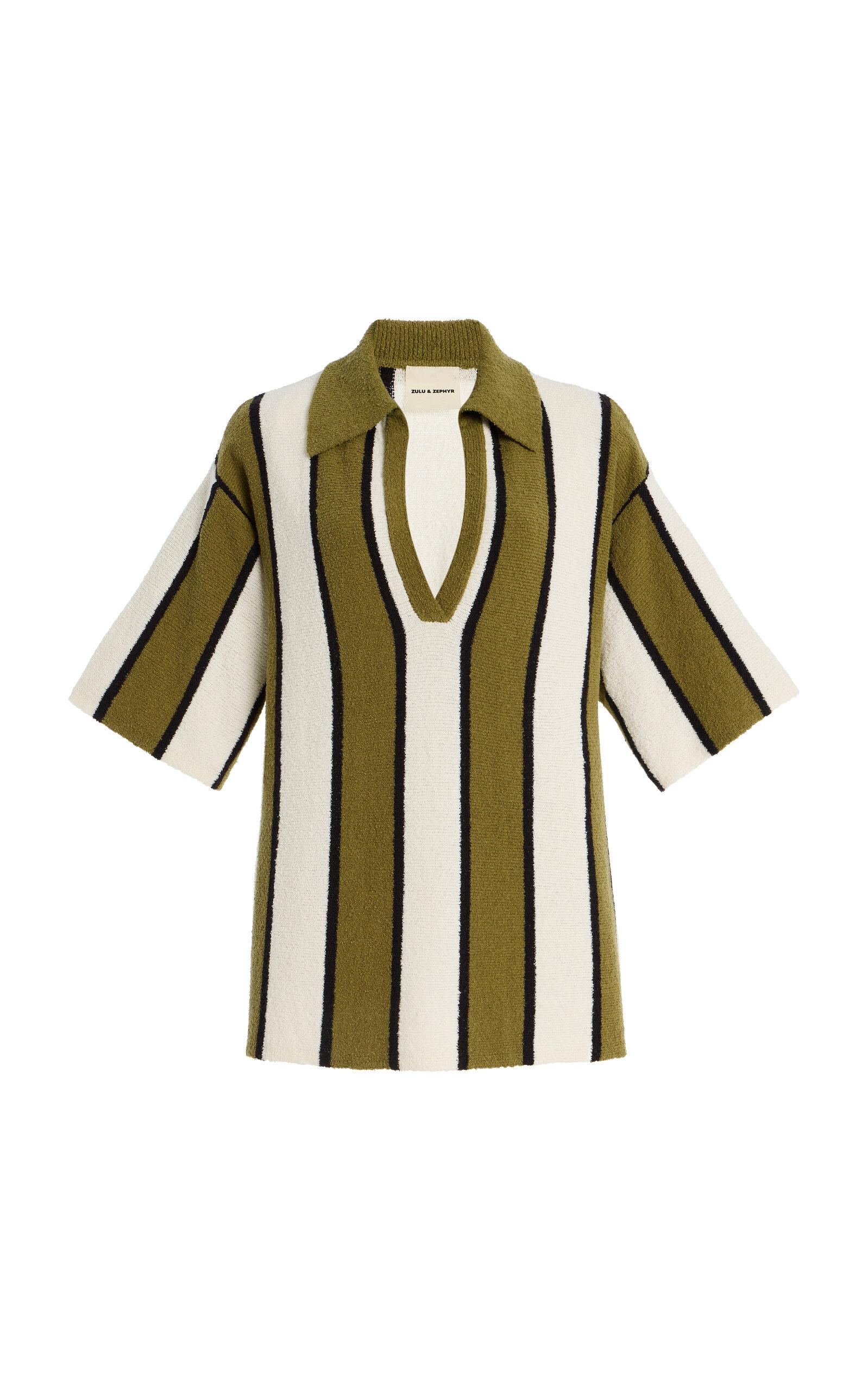 Zulu & Zephyr Striped Cotton-Blend Textured-Knit Polo Shirt - Moda Operandi by ZULU&ZEPHYR